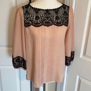 Black Lace and Pink Pleated Blouse